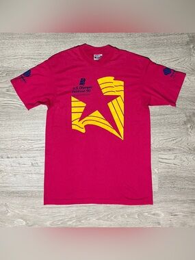 Vintage 1990 US Olympics Festival Men’s Pink/Yellow Volunteer Graphic T-Shirt